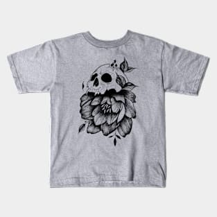 Skull And Flower (black version) Kids T-Shirt